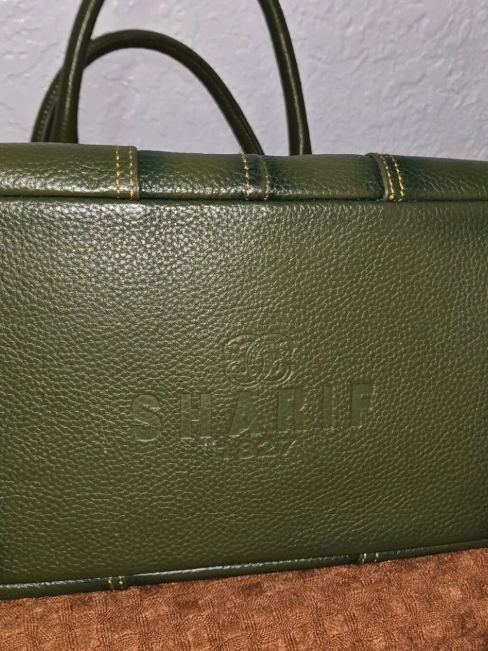 Sharif Olive Green Pebbled Satchel Handbag Crossbody Multi Pocket
